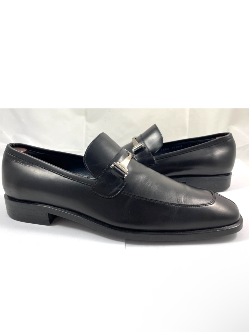 Salvatore Ferragamo Black Leather Bit Loafers with Silver Hardware